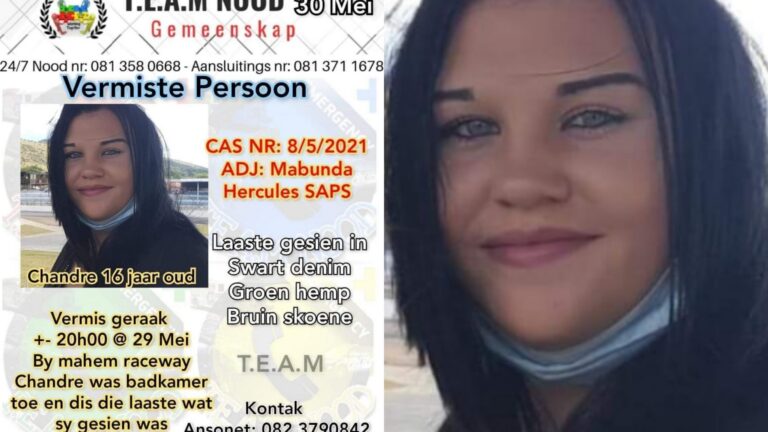 Chandre (16) vermis ná sy gou badkamer toe gaan (Foto: Facebook)