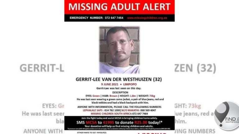Man vermis in Gauteng