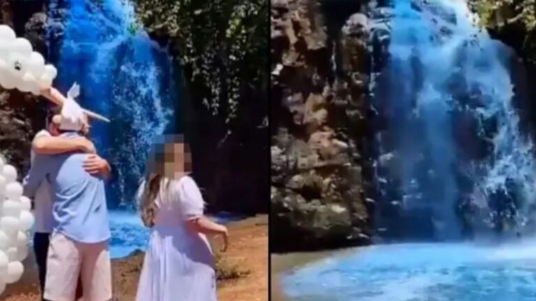 Paar gekritiseer na hulle waterval blou kleur vir ‘gender reveal’