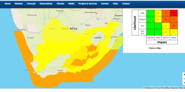 Weerwaarskuwings vir verskeie provinsies uitgereik