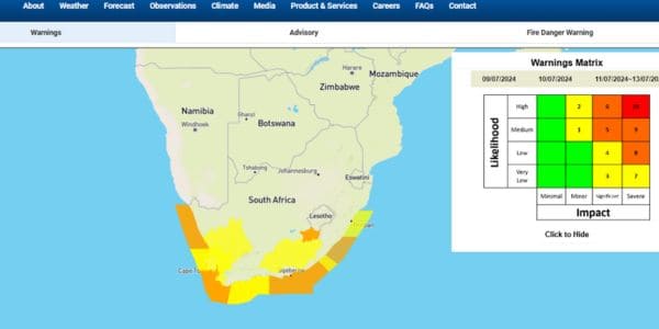Weerwaarskuwings vir verskeie provinsies uitgereik