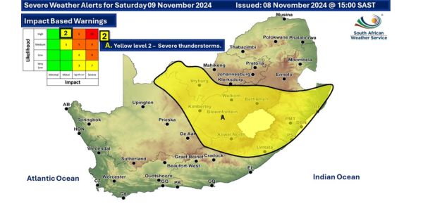 Geel vlak 2 waarskuwing vir erge donderstorms uitgereik