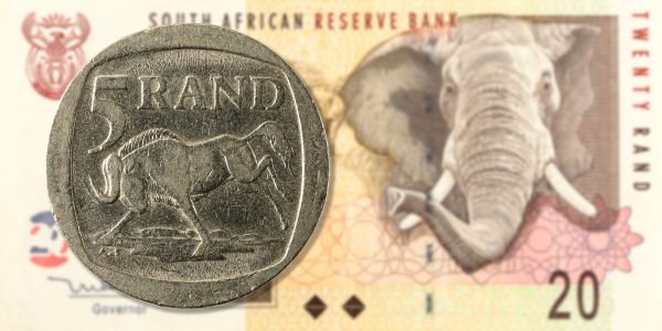 NSFAS application 2026 — South African Rand R5 coin and R20 banknote