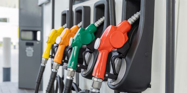 Row of petrol pumps at a South African fuel station