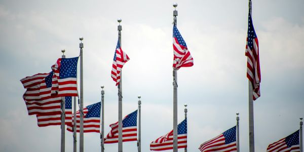 American flags flying outside Washington in 2026