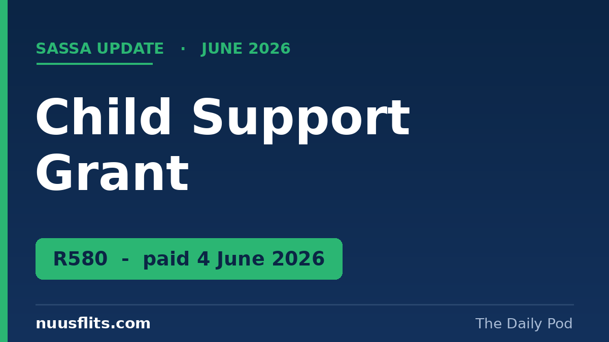 SASSA Child Support Grant 2026 featured card — amount and June date