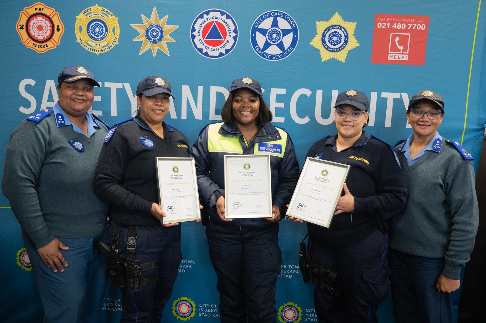 Cape Town Law Enforcement officers with their certificates of recognition at the Safety and Security Directorate