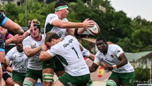 Junior Springbok forwards drive a maul during a Junior World Championship pool match