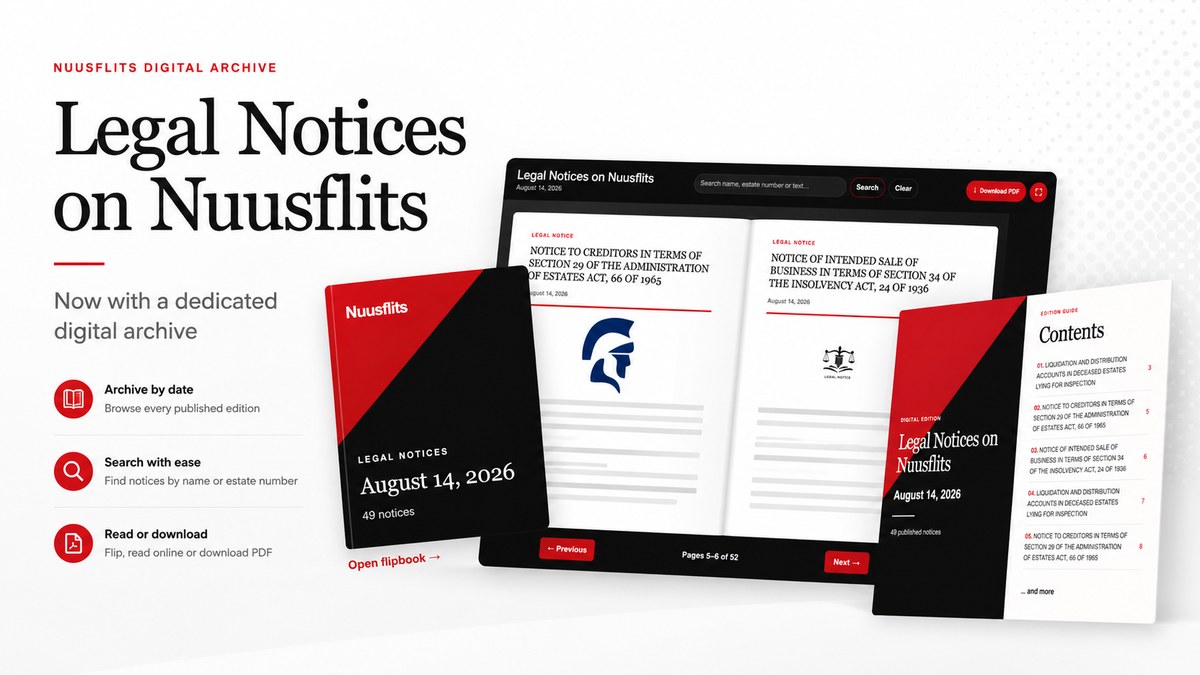 Legal notices South Africa: Nuusflits legal notice digital archive and flipbook