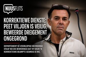 Peet Viljoen voor 'n mikrofoon, Korrektiewe Dienste sê hy is veilig in Kgosi Mampuru II