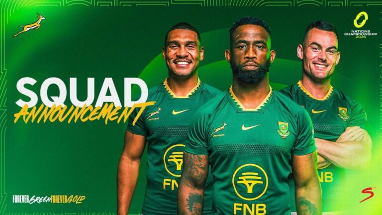Siya Kolisi en twee Springbok-spelers op SA Rugby se grafika vir die aankondiging van die Springbokgroep vir die November-toer